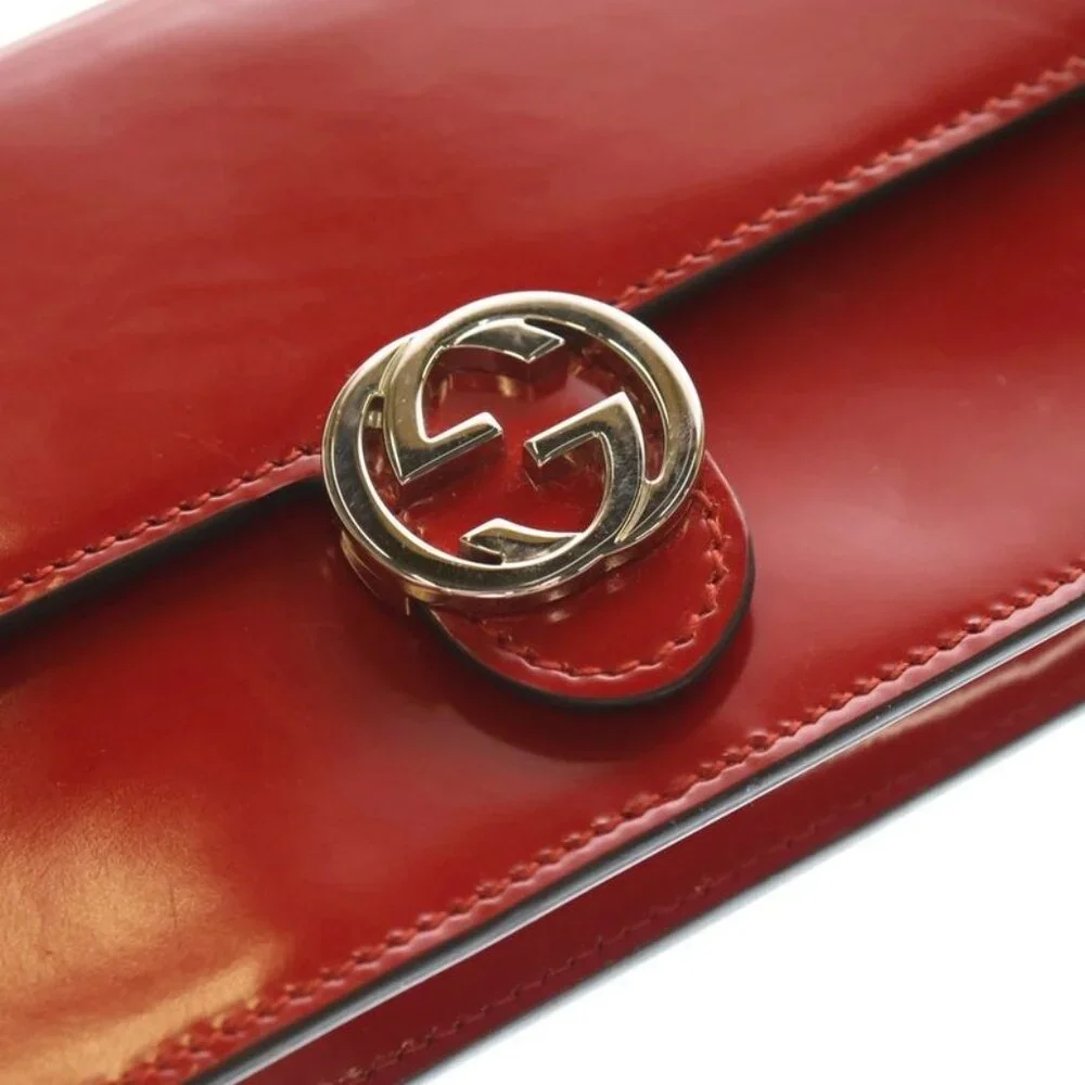 Gucci Interlocking Patent Leather Shoulder Wallet Red - Picture 5 of 6
